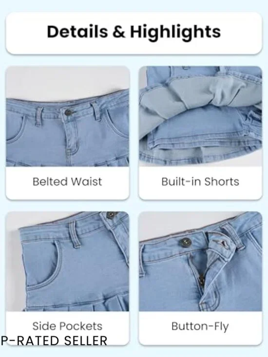 Pleated Denim Mini Skirt A-Line High Waist Y2K Preppy Casual Trendy - Picture 6 of 7